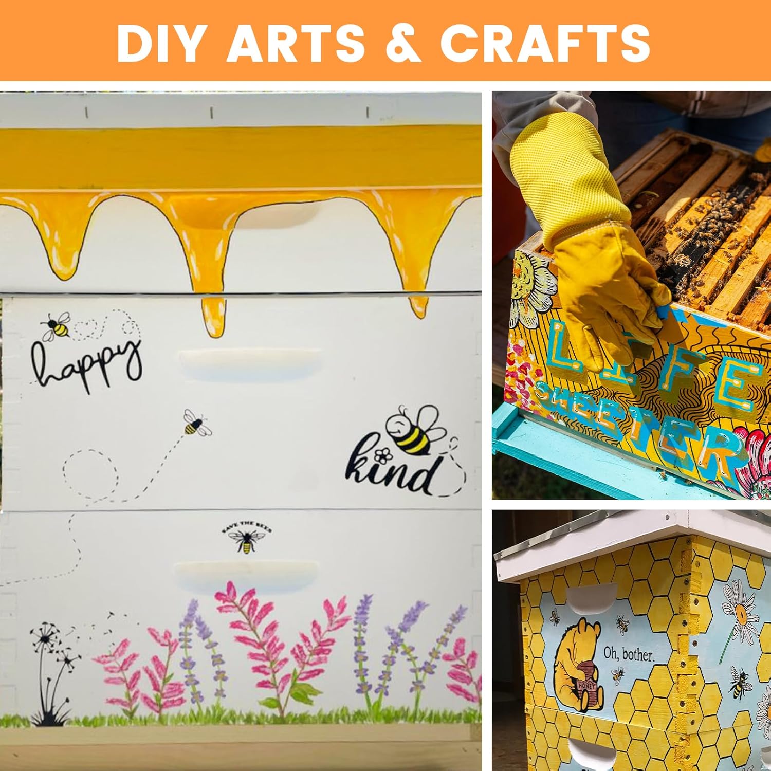 8 Frame Langstroth Beehive Medium Super Box Hand Painted Not Includes Wooden Frames & Waxed Foundations (Unassembled)
